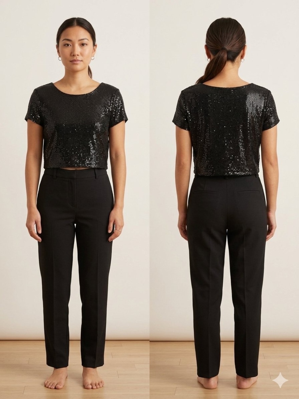 bebe Black Sequin Crop Top